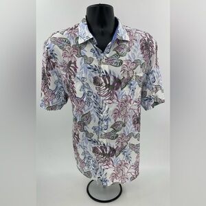Tommy Bahama Cotton Camp Floral Shirt White Floral Print Mens Size Large L